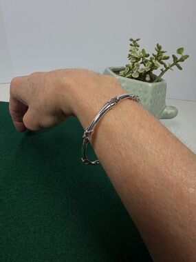 925 Sterling Silver & Rose Gold Tone Hinged Bangle Bracelet Two-Tone